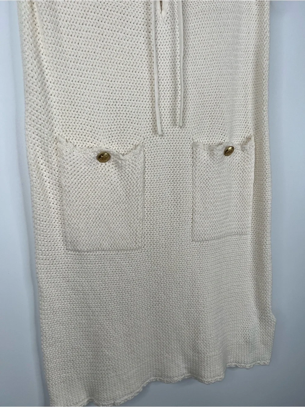 J. Crew Pointelle Lace Up Sweater Dress Cream Cover Up Knit Coastal Cotton Small